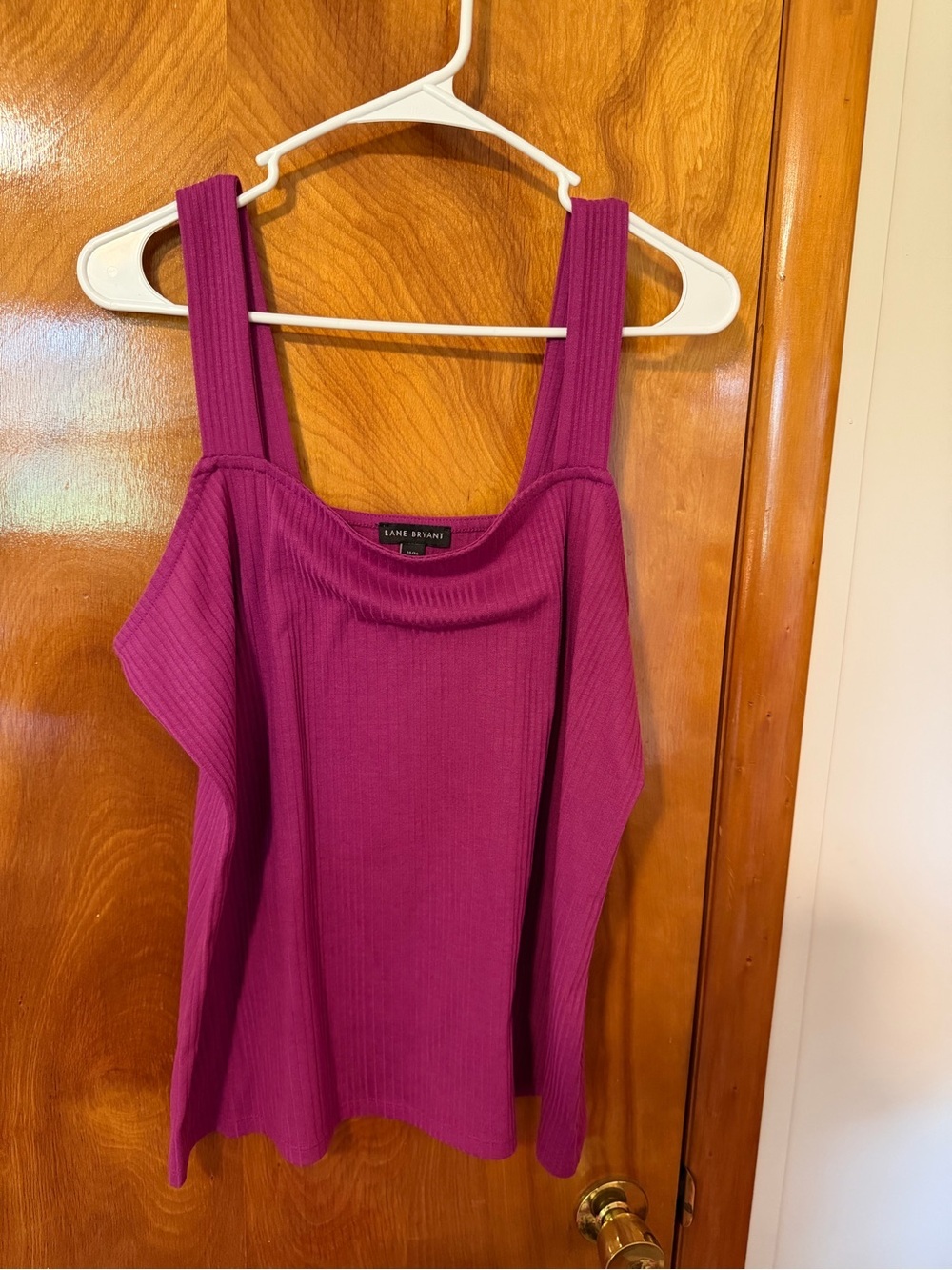 Lane Bryant Magenta Ribbed Square-Neck Tank
